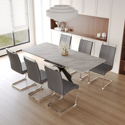 Modern Dining Set with Rectangular Extendable Metal Legs Table & High Back C-shaped Tube Armless Chairs