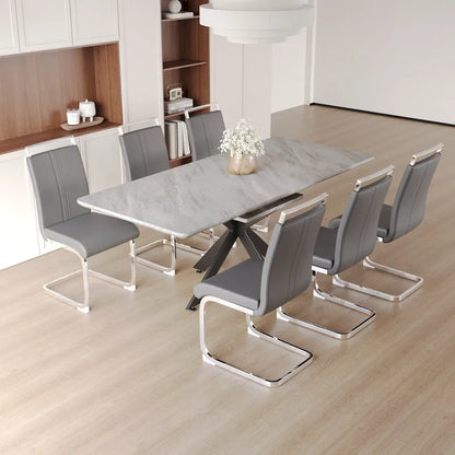 Modern Dining Set with Rectangular Extendable Metal Legs Table & High Back C-shaped Tube Armless Chairs