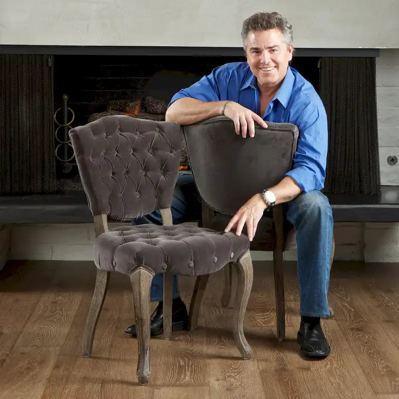 33.5 Inch Traditional Wood Metal Chair Tufted