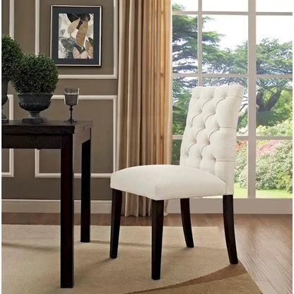 18.5 Inch Classic Wood Linen Chair Tufted