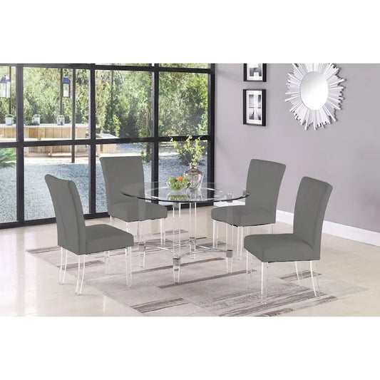 Contemporary Metal Glass Dining Set LED