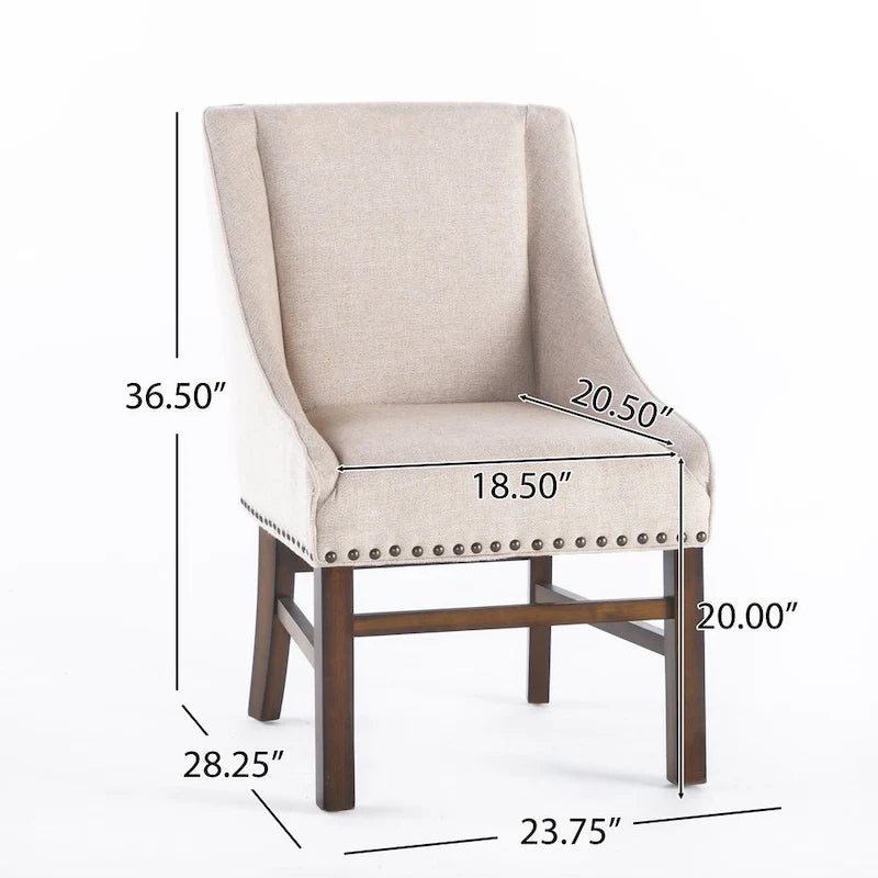 23.75 Inch Contemporary Wood Linen Chair Upholstered