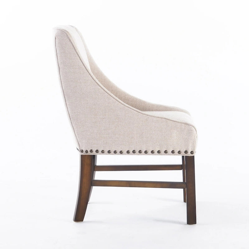 23.75 Inch Contemporary Wood Linen Chair Upholstered