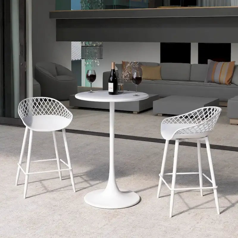 Kurv Mid-Century Modern Counter Stool with Steel Legs for Indoors or Outdoors - Set of 2