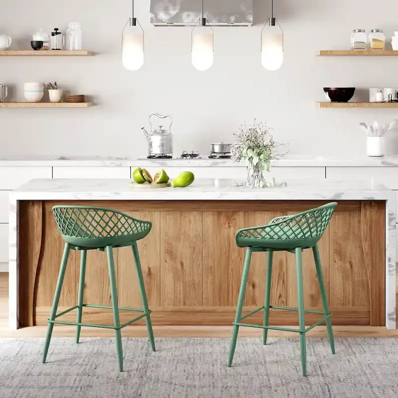 Kurv Mid-Century Modern Counter Stool with Steel Legs for Indoors or Outdoors - Set of 2