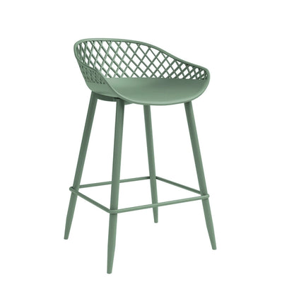Kurv Mid-Century Modern Counter Stool with Steel Legs for Indoors or Outdoors - Set of 2