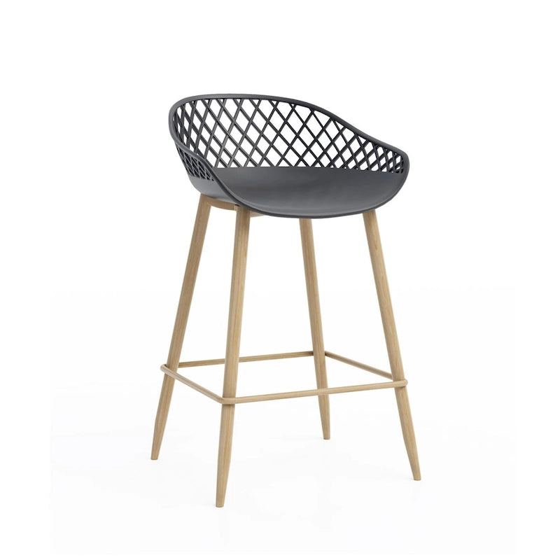 Kurv Mid-Century Modern Counter Stool with Steel Legs for Indoors or Outdoors - Set of 2