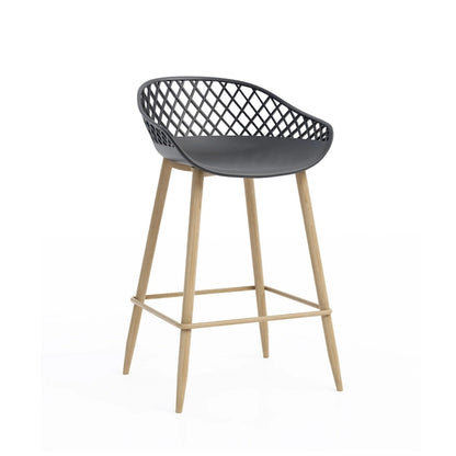 Kurv Mid-Century Modern Counter Stool with Steel Legs for Indoors or Outdoors - Set of 2