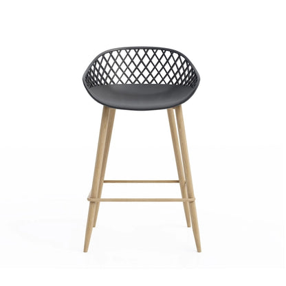 Kurv Mid-Century Modern Counter Stool with Steel Legs for Indoors or Outdoors - Set of 2