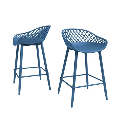 Kurv Mid-Century Modern Counter Stool with Steel Legs for Indoors or Outdoors - Set of 2