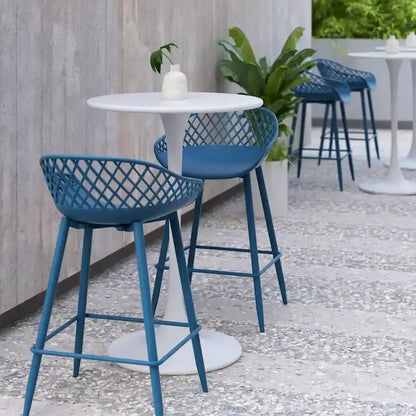 Kurv Mid-Century Modern Counter Stool with Steel Legs for Indoors or Outdoors - Set of 2