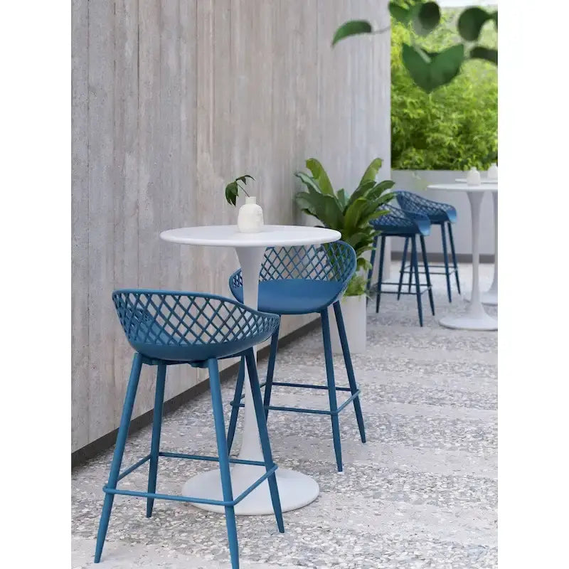 Kurv Mid-Century Modern Counter Stool with Steel Legs for Indoors or Outdoors - Set of 2