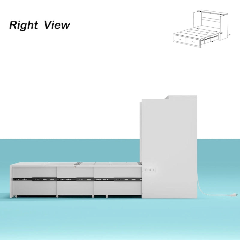 Modern Wood Full Murphy Bed Chest in White Finish Dresser 2-1 Cabinet