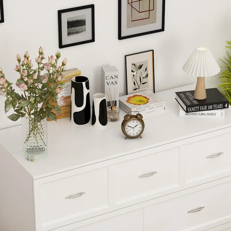 Modern Wood Full Murphy Bed Chest in White Finish Dresser 2-1 Cabinet