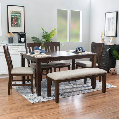 6-Piece 60 Inch Modern Wood Linen Dining Set Upholstered