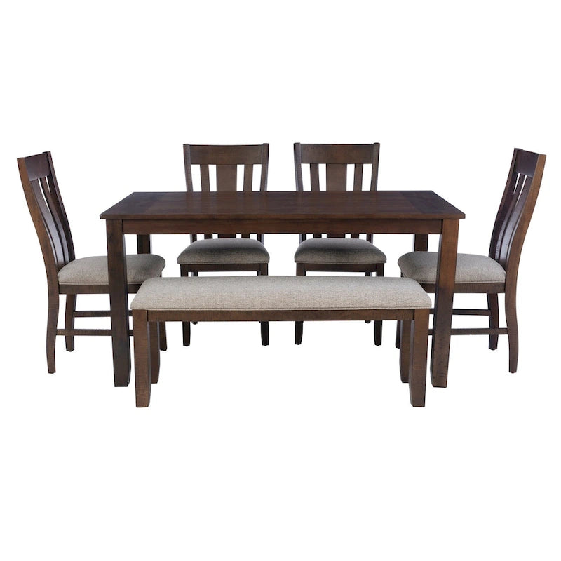 6-Piece 60 Inch Modern Wood Linen Dining Set Upholstered