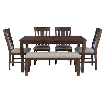 6-Piece 60 Inch Modern Wood Linen Dining Set Upholstered