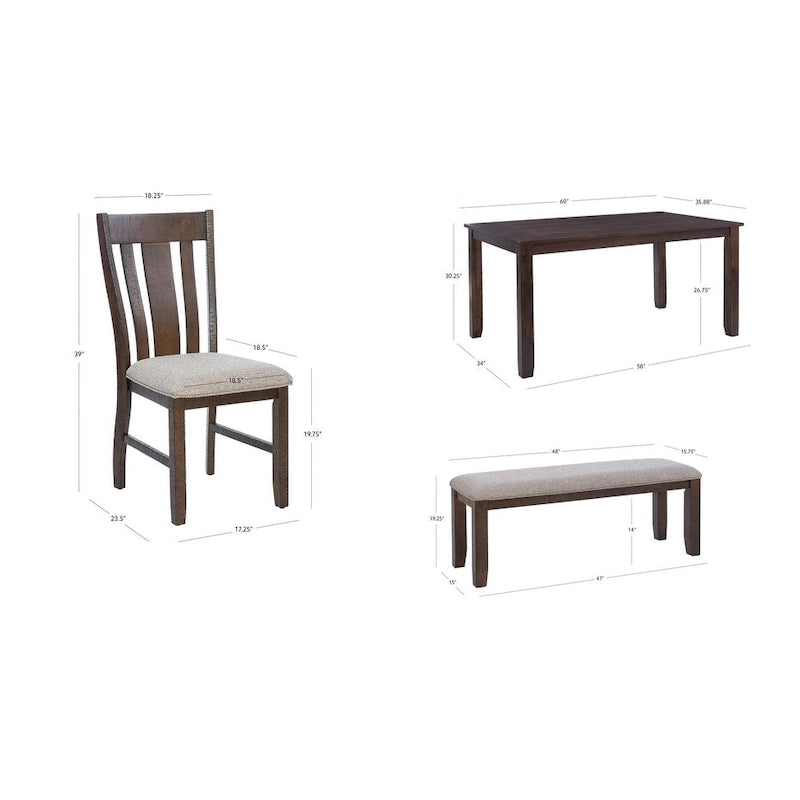 6-Piece 60 Inch Modern Wood Linen Dining Set Upholstered