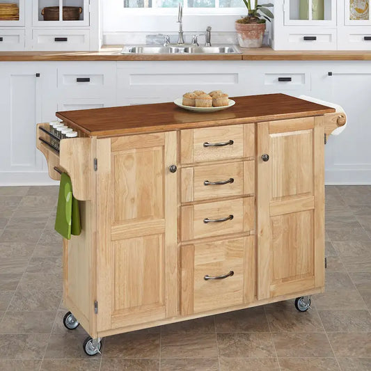 35.5 Inch Rustic Wood Metal Kitchen Cart Adjustable
