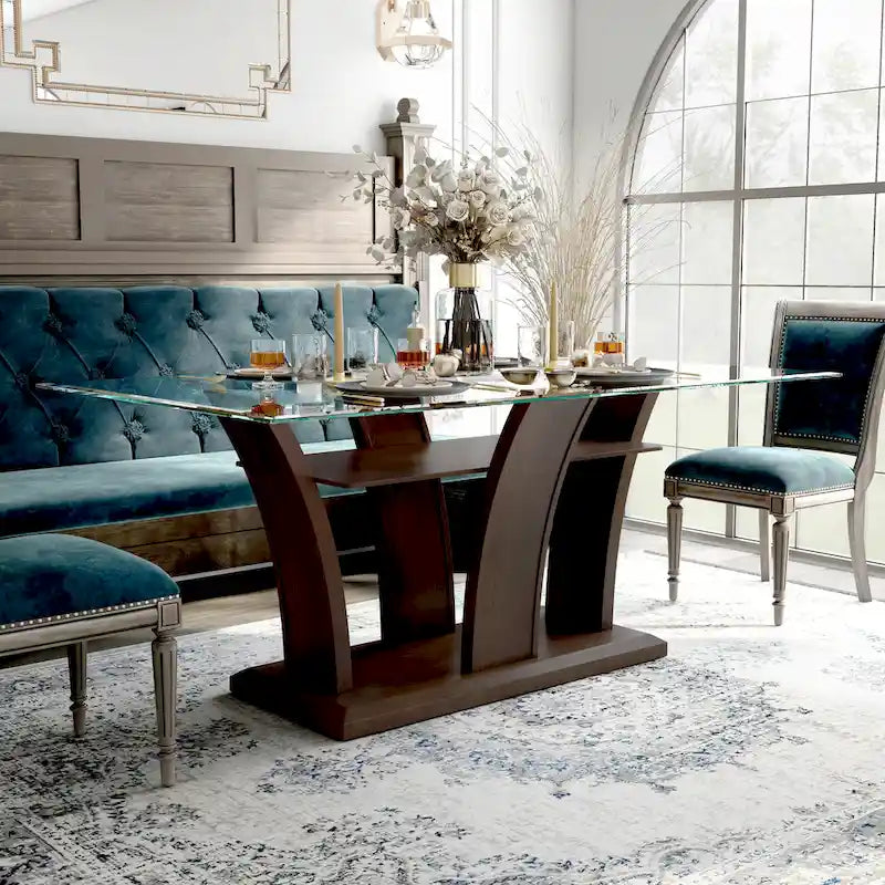 31 Inch Mid-Century Modern Solid Wood Glass Table LED