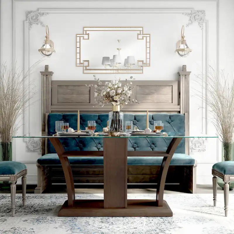 31 Inch Mid-Century Modern Solid Wood Glass Table LED