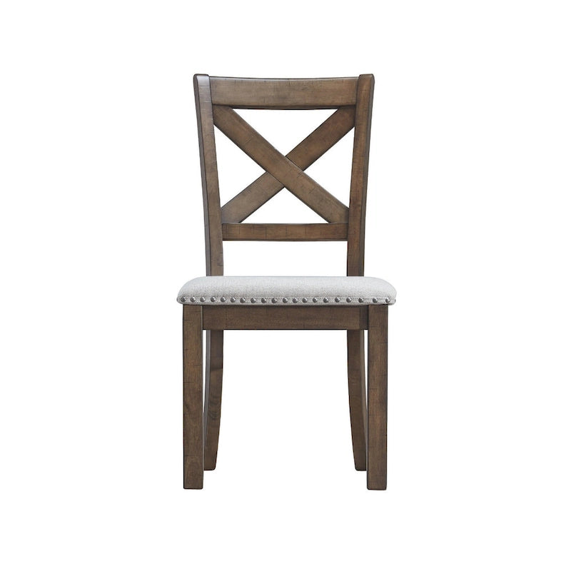 19 Inch Rustic Wood Fabric Chair Upholstered