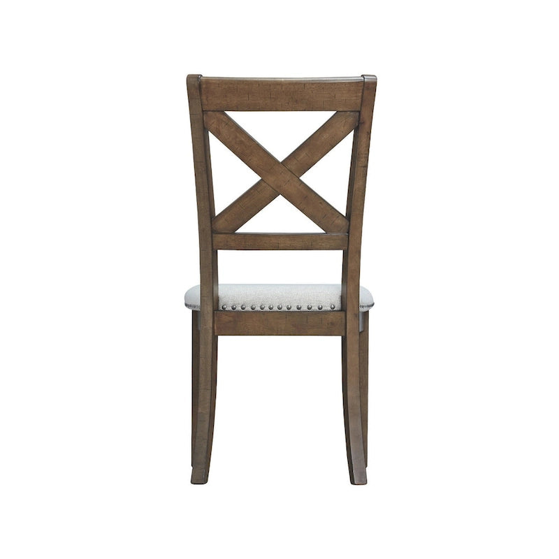 19 Inch Rustic Wood Fabric Chair Upholstered