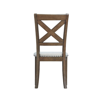 19 Inch Rustic Wood Fabric Chair Upholstered