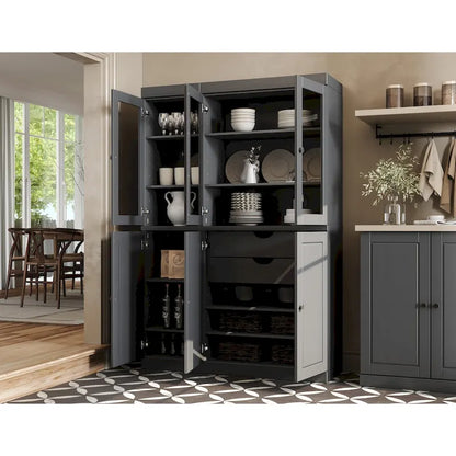 Solid Wood Metal Pantry Cabinet Adjustable