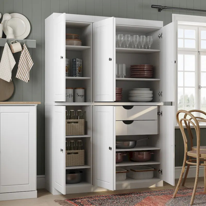 Solid Wood Metal Pantry Cabinet Adjustable