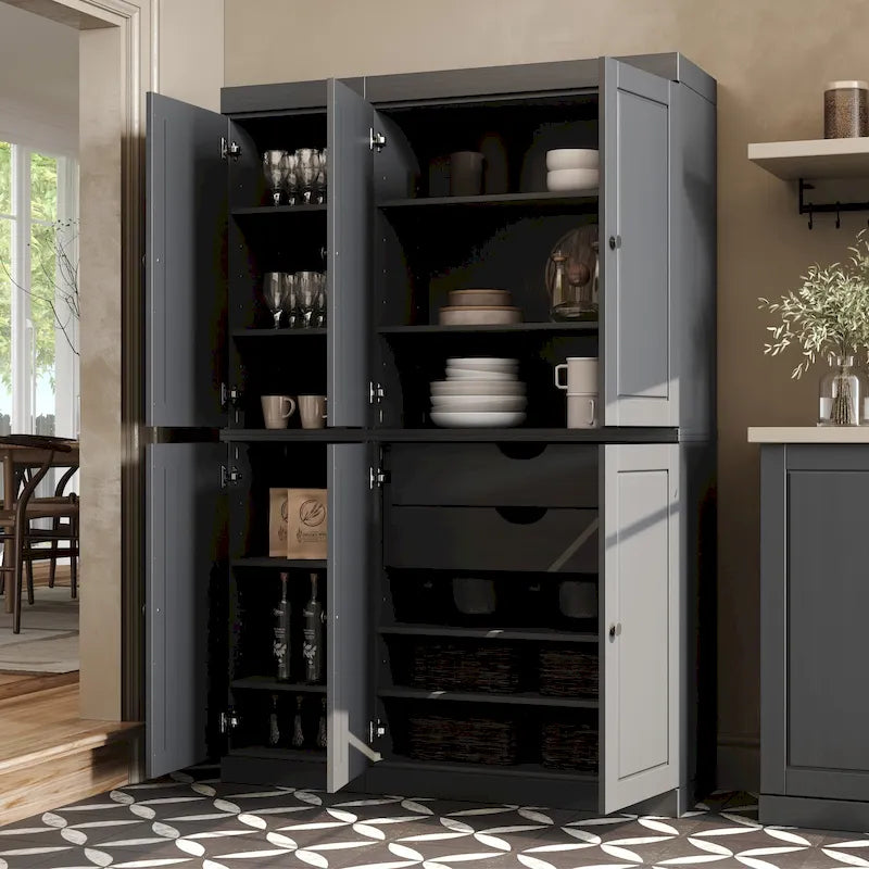 Solid Wood Metal Pantry Cabinet Adjustable