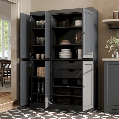 Solid Wood Metal Pantry Cabinet Adjustable