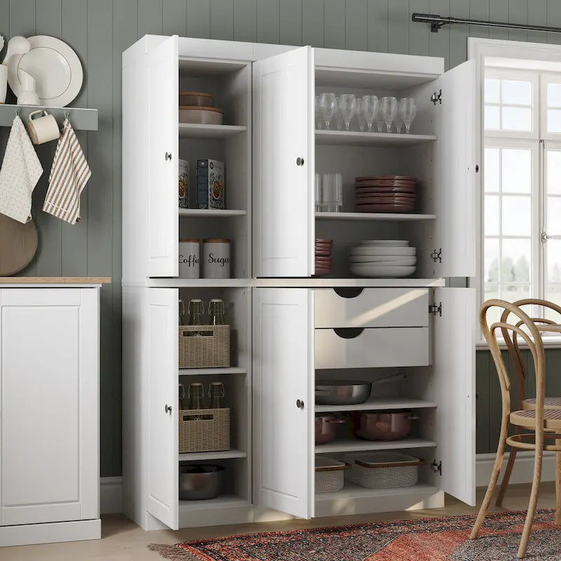 Solid Wood Metal Pantry Cabinet Adjustable
