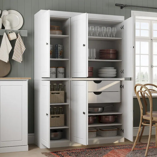 Solid Wood Metal Pantry Cabinet Adjustable