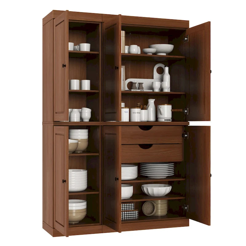 Solid Wood Metal Pantry Cabinet Adjustable
