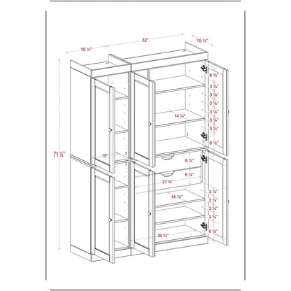 Solid Wood Metal Pantry Cabinet Adjustable