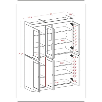 Solid Wood Metal Pantry Cabinet Adjustable