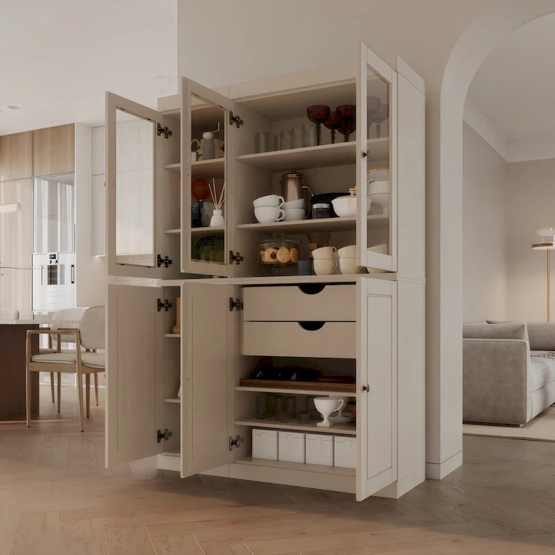 Solid Wood Metal Pantry Cabinet Adjustable