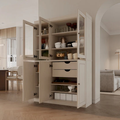 Solid Wood Metal Pantry Cabinet Adjustable