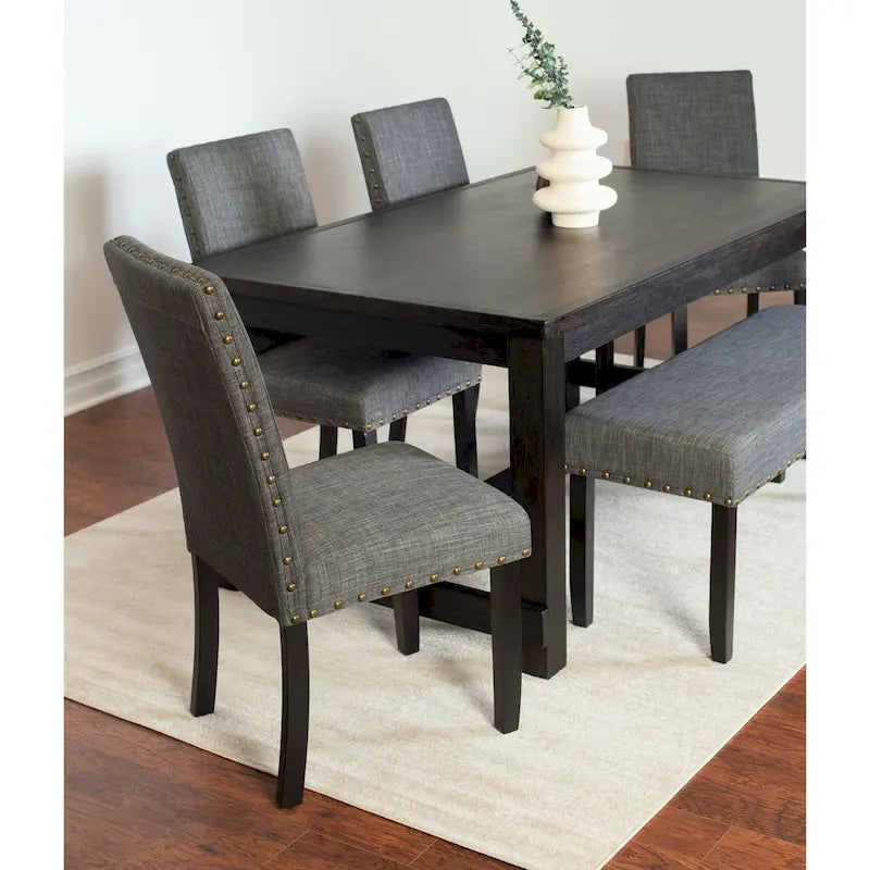 Roundhill Furniture Muzzi Contemporary 6-Piece Dining Set, Dining Table with 4 Stylish Chairs and a Bench