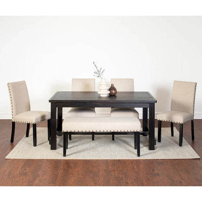 Roundhill Furniture Muzzi Contemporary 6-Piece Dining Set, Dining Table with 4 Stylish Chairs and a Bench