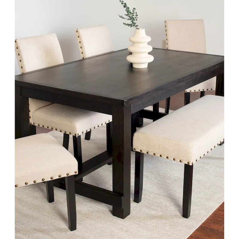 Roundhill Furniture Muzzi Contemporary 6-Piece Dining Set, Dining Table with 4 Stylish Chairs and a Bench