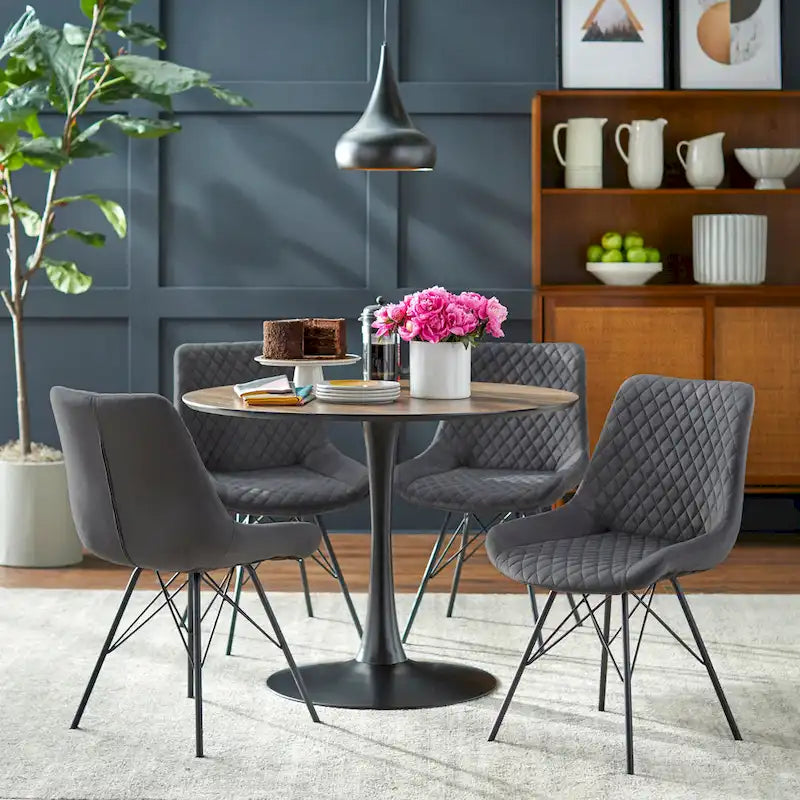 29 Inch Mid-Century Modern Metal Velvet Dining Set Upholstered