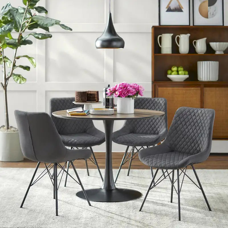 29 Inch Mid-Century Modern Metal Velvet Dining Set Upholstered