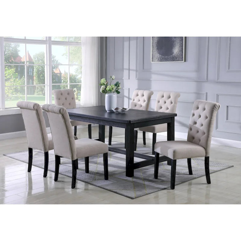 Contemporary Wood Fabric Dining Set Upholstered