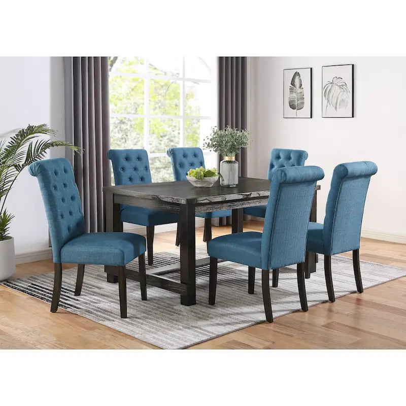 Contemporary Wood Fabric Dining Set Upholstered