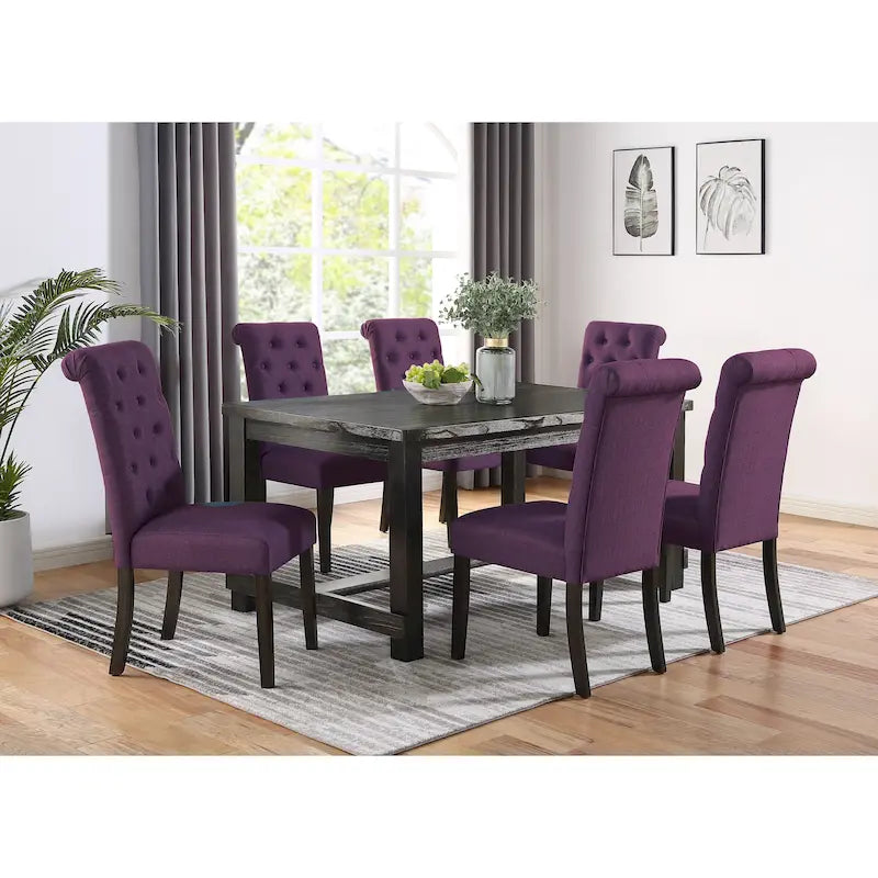 Contemporary Wood Fabric Dining Set Upholstered