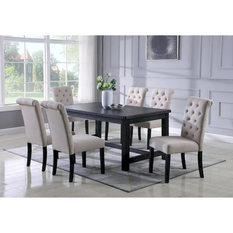Contemporary Wood Fabric Dining Set Upholstered