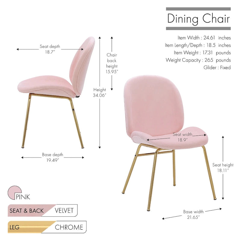 34.06 Inch Mid-Century Modern Metal Velvet Chair