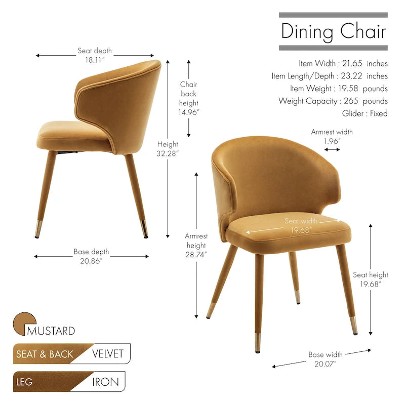 23.22 Inch Metal Velvet Chair Upholstered